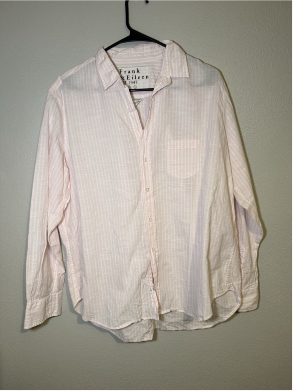 Frank & Eileen Button-Up Cotton Shirt Sz L Eileen Womens Long Sleeve Strip Pink